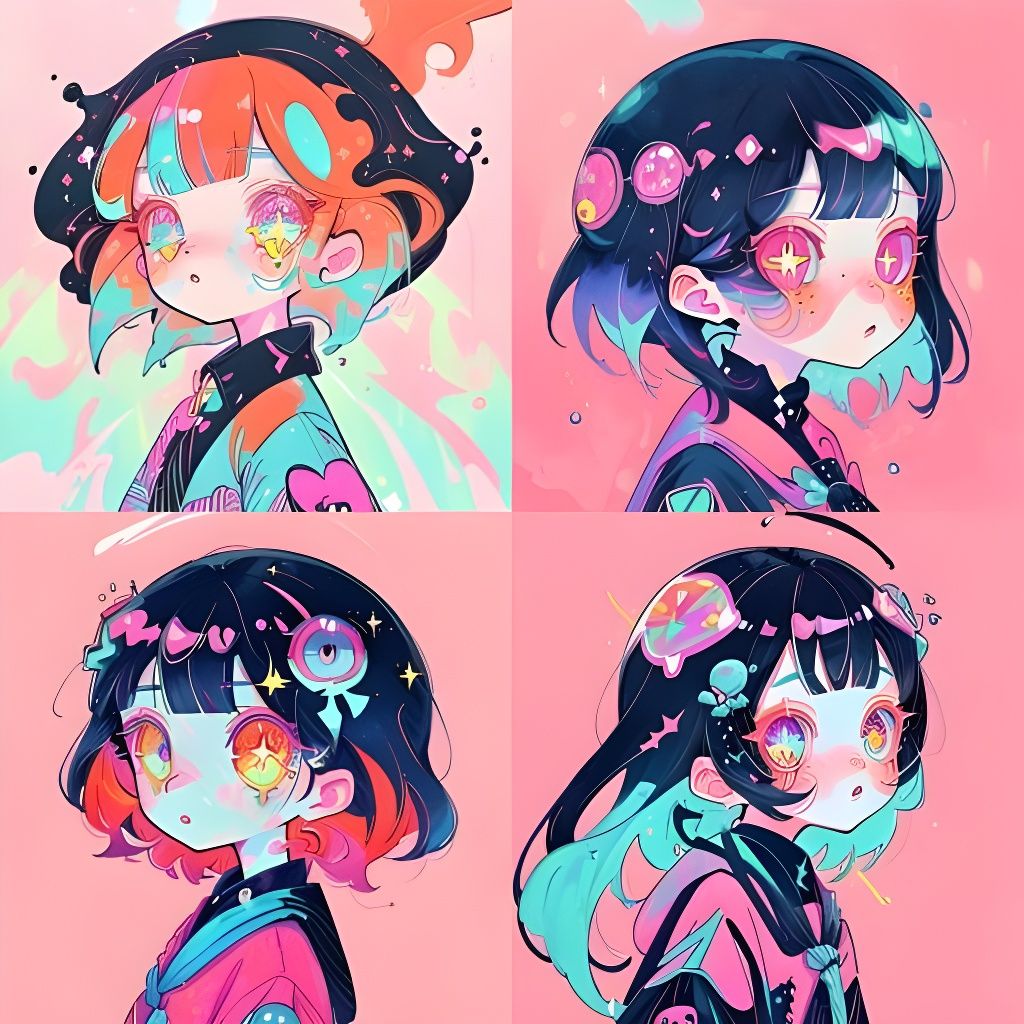 Trippy Neon Girl: Hyperdetailed Cel-Shaded Digital Art