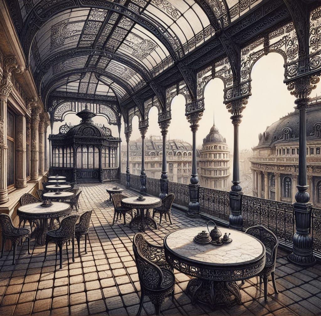 Belle Epoque Wintergarden with Ornate Iron Patio