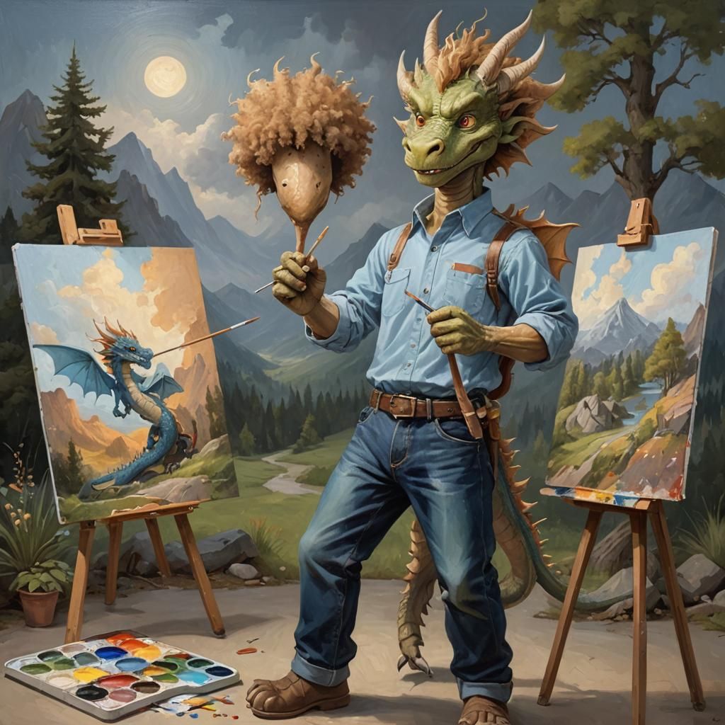 Dragon Painter Ready to Create a Landscape