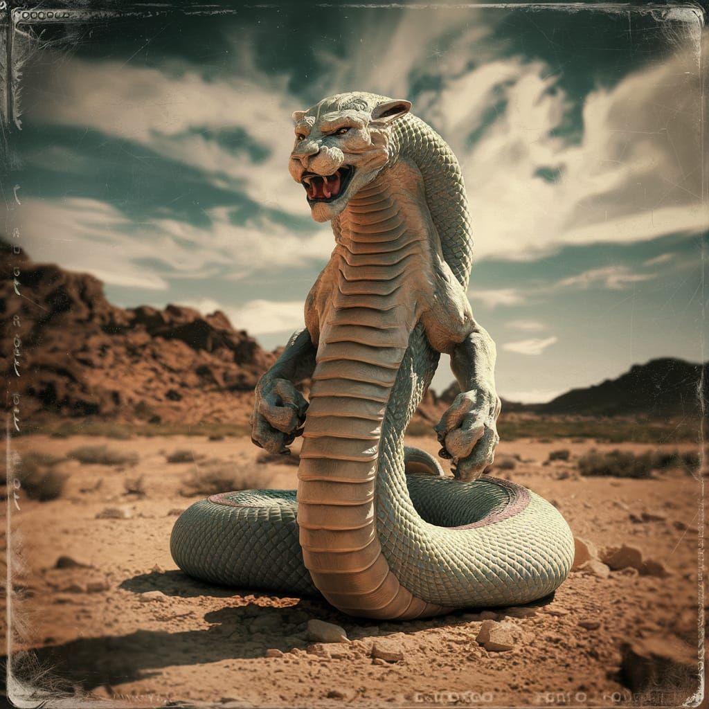 Powerful Snake-Lion Hybrid in Desert Landscape