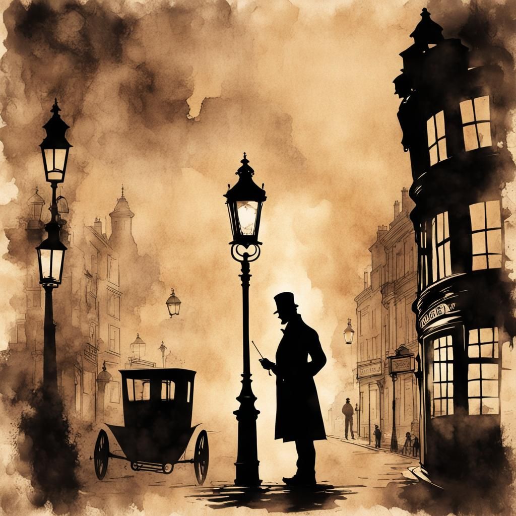Sherlock Holmes Silhouette in Steampunk London Ink