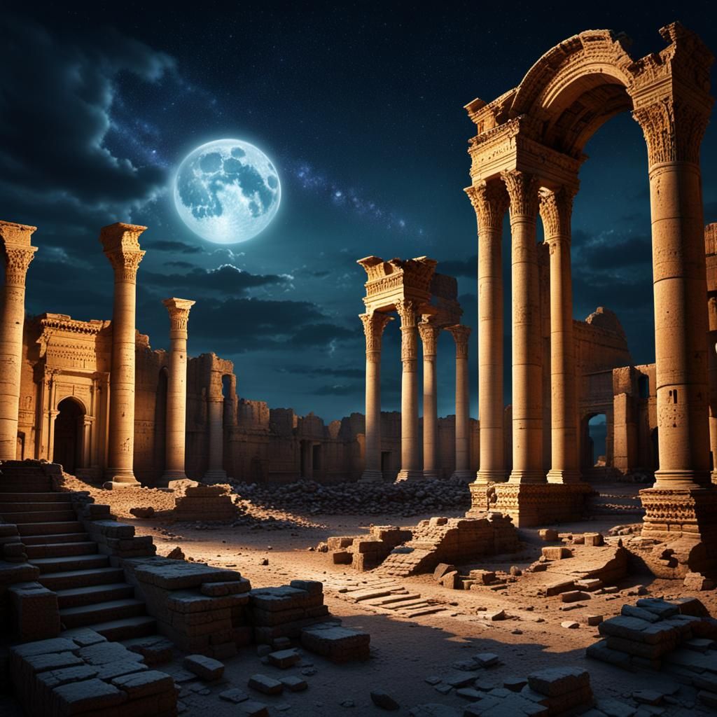 Hatra Ruins at Night: Epic Digital Painting