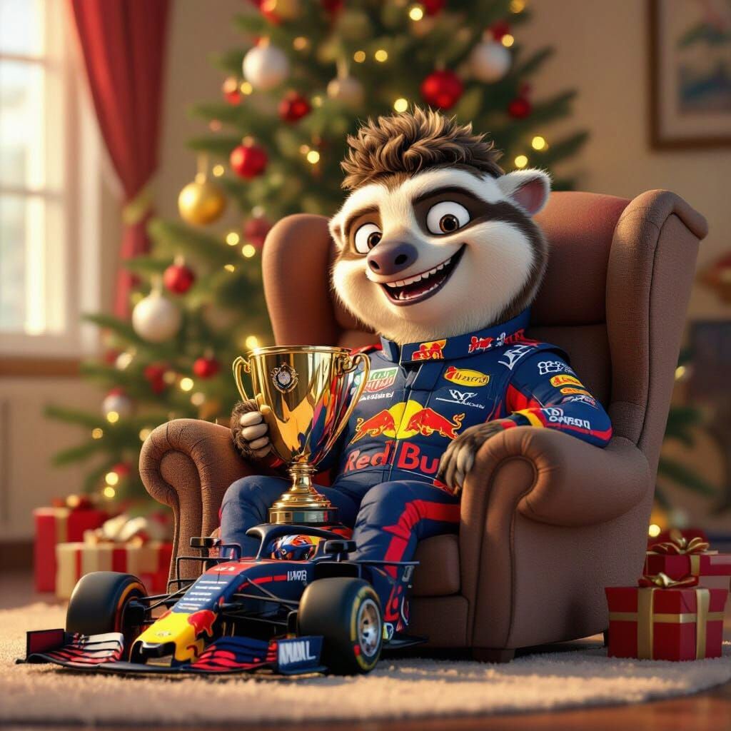 Max Verstappen as Sid Holding F1 Trophy in Festive 3D Animat...