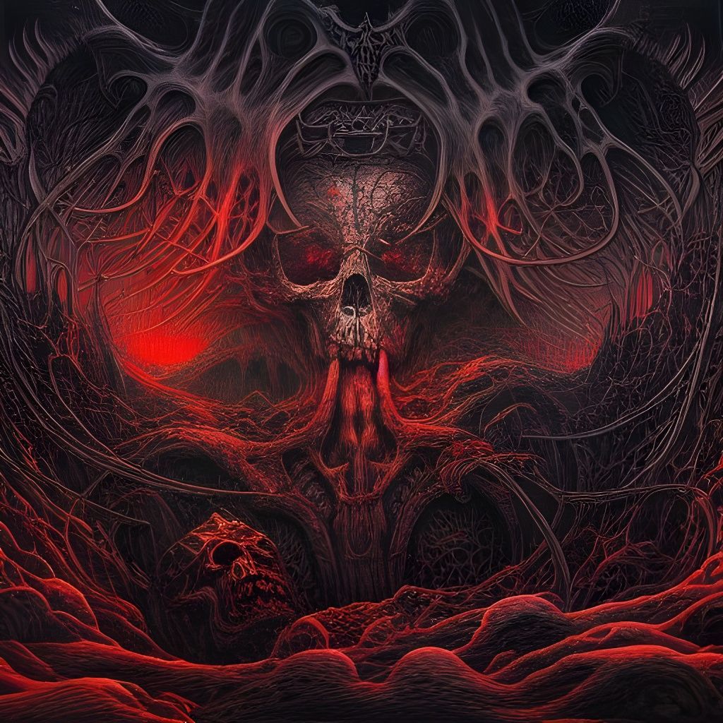 Intricate Death Metal Album Cover Art in Red