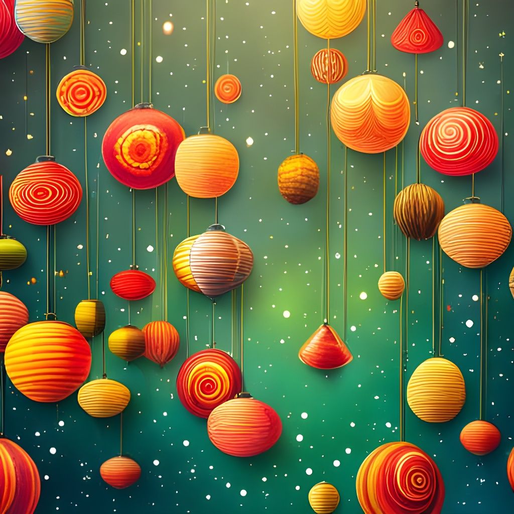 Lanterns Floating in Starry Sky: Cosmic Illustration