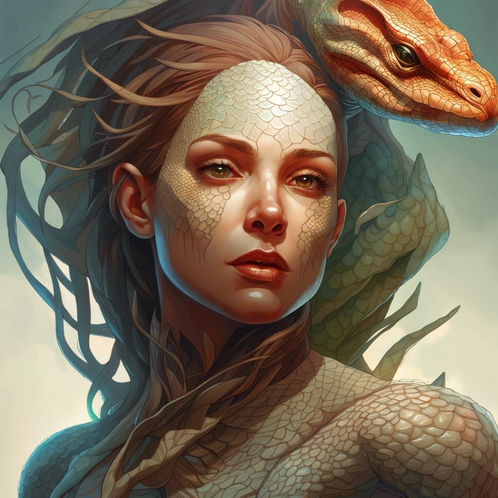 Charismatic Reptilian Woman Portrait in Hyperrealistic 3D