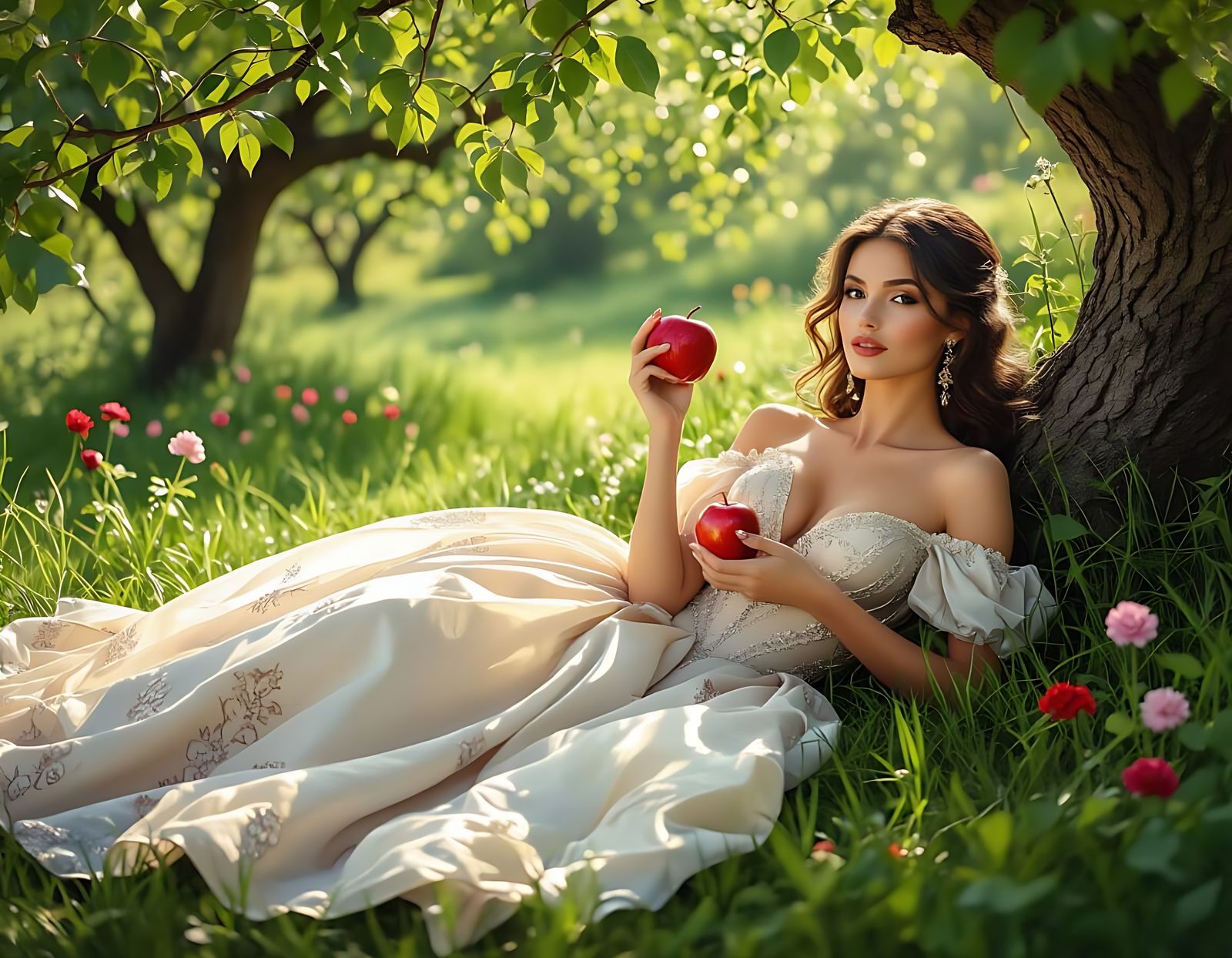 Photorealistic Eve with Apple in Eden