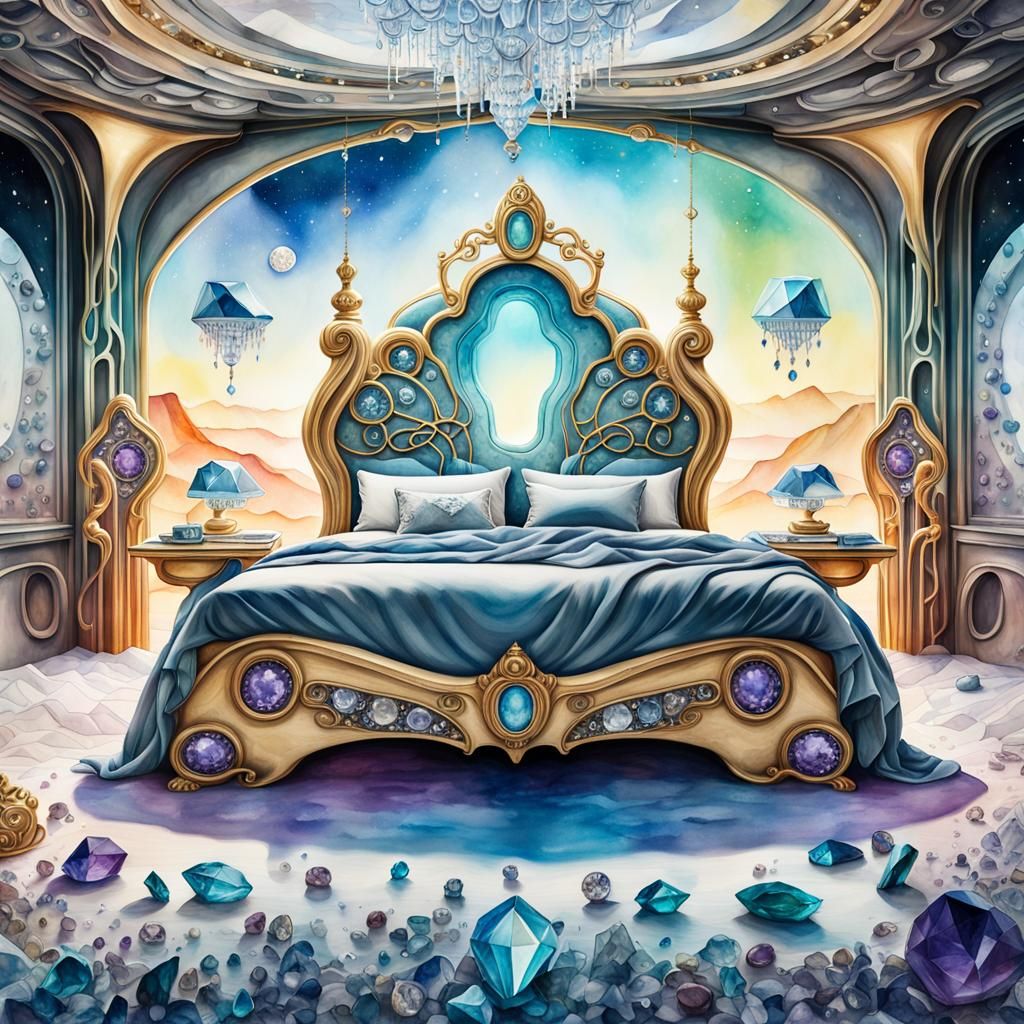 Luxury Bedroom in Futuristic Abstract 3D Watercolor