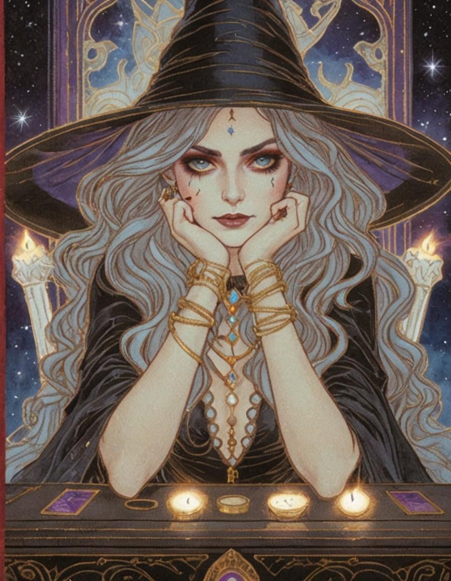 Gothic Seer Reading Tarot Cards in Digital Art