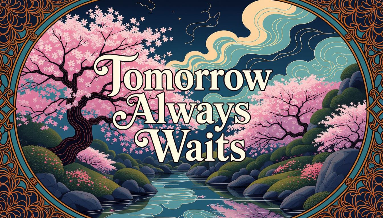 Tomorrow Always Waits in Japanese Garden with Art Deco