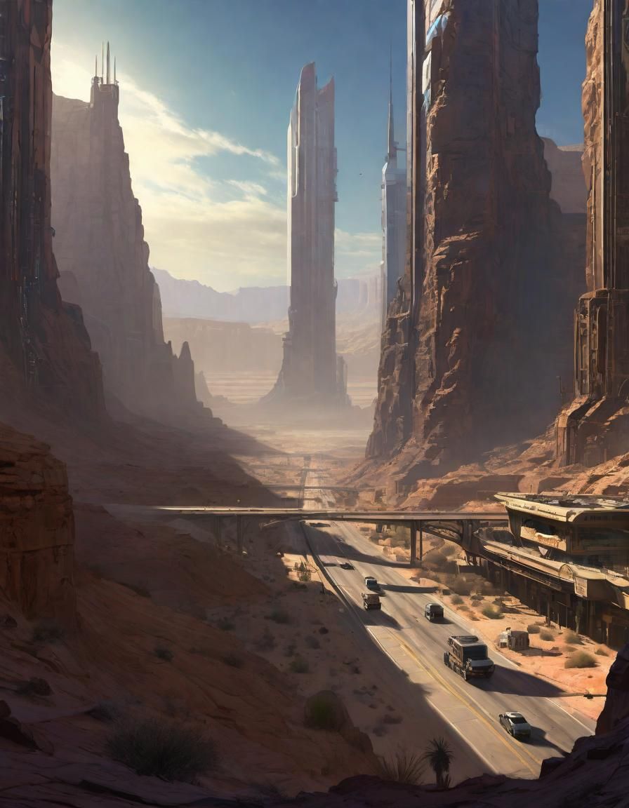 SHADOWS OF NEW AMERICA, A canyon world of technology and high-rise cities interconnected by star ports and vast freeway ...