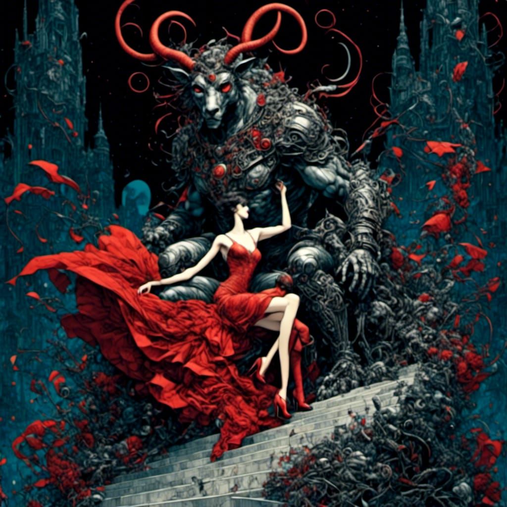 Surreal Comic Characters on Marble Stage