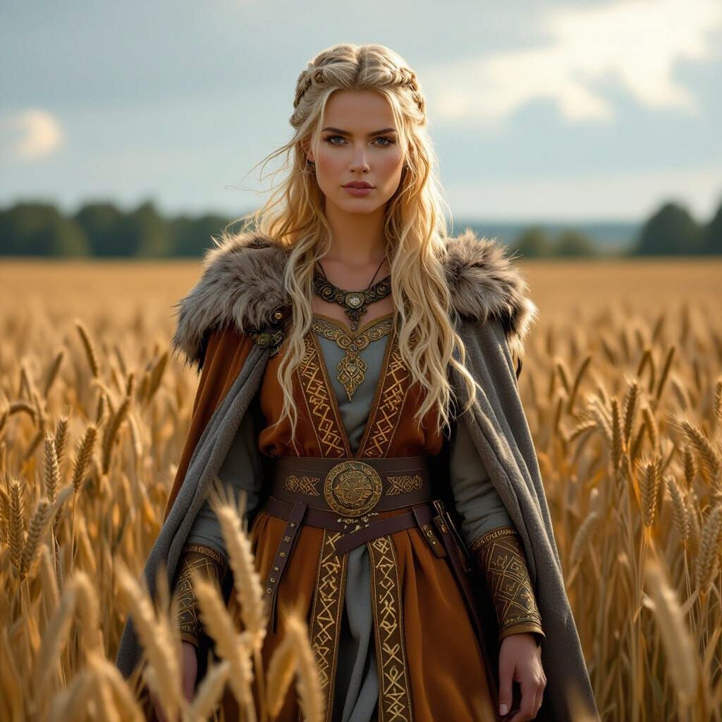 Sif, Viking Goddess, in Ancient Wheat Field