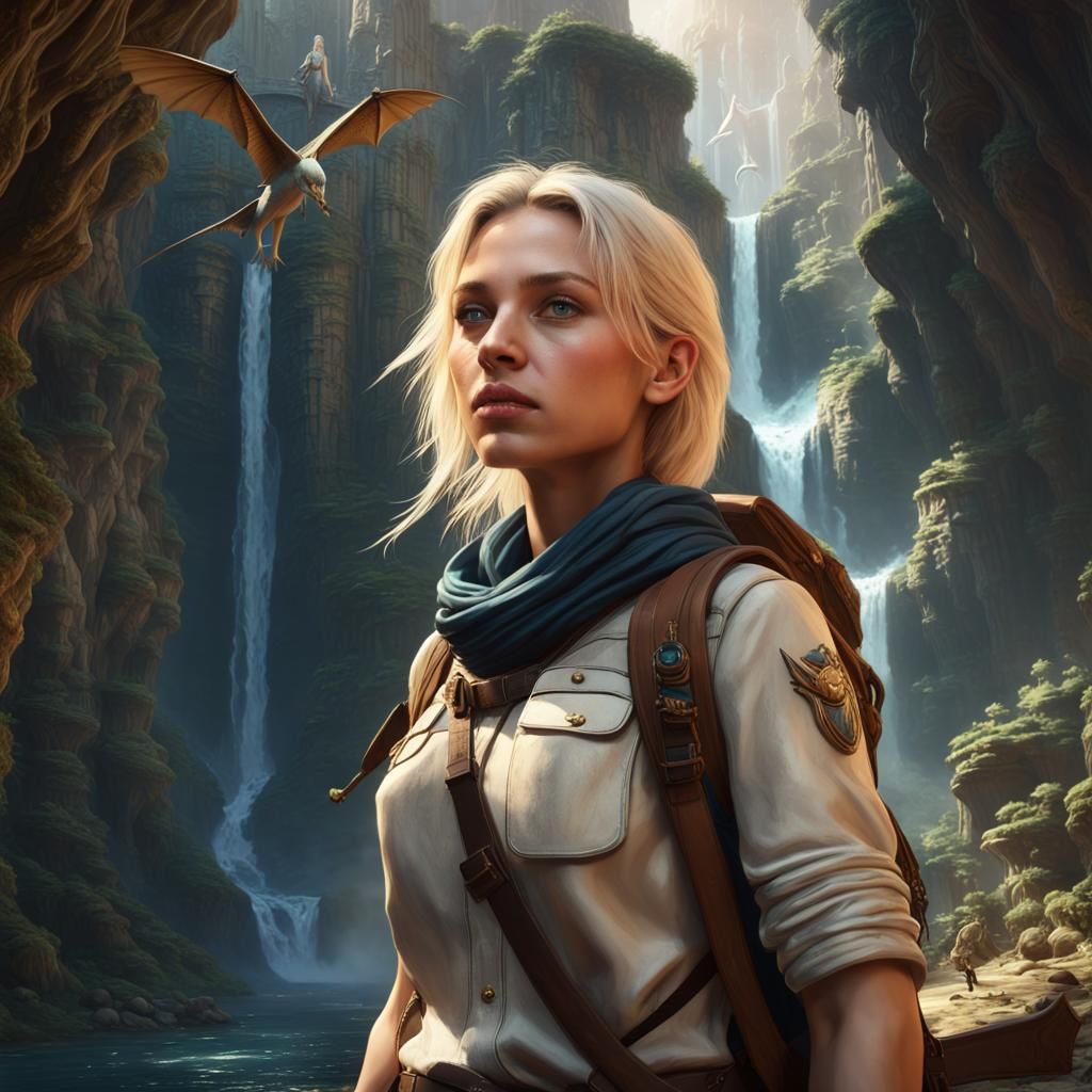 Canyon Explorer: Dark Fantasy Concept Art in 8K