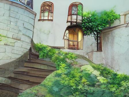 Art Nouveau Alleyway Inspired by Studio Ghibli