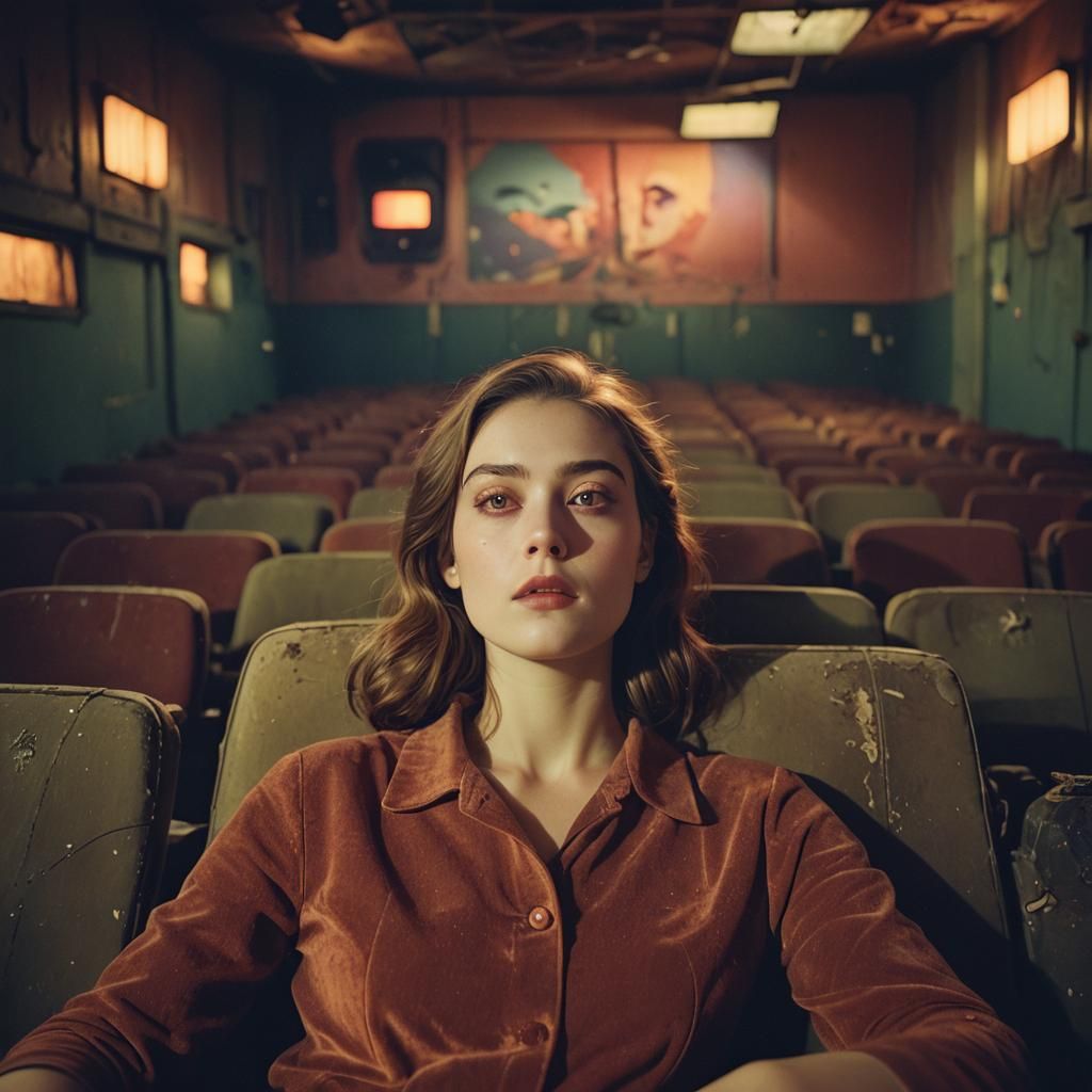 Girl in Abandoned Cinema with Fauvist Colors