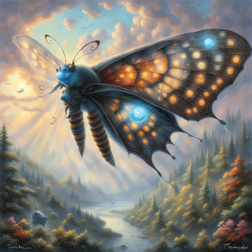 Ethereal Mothra in Light-Filled Clouds