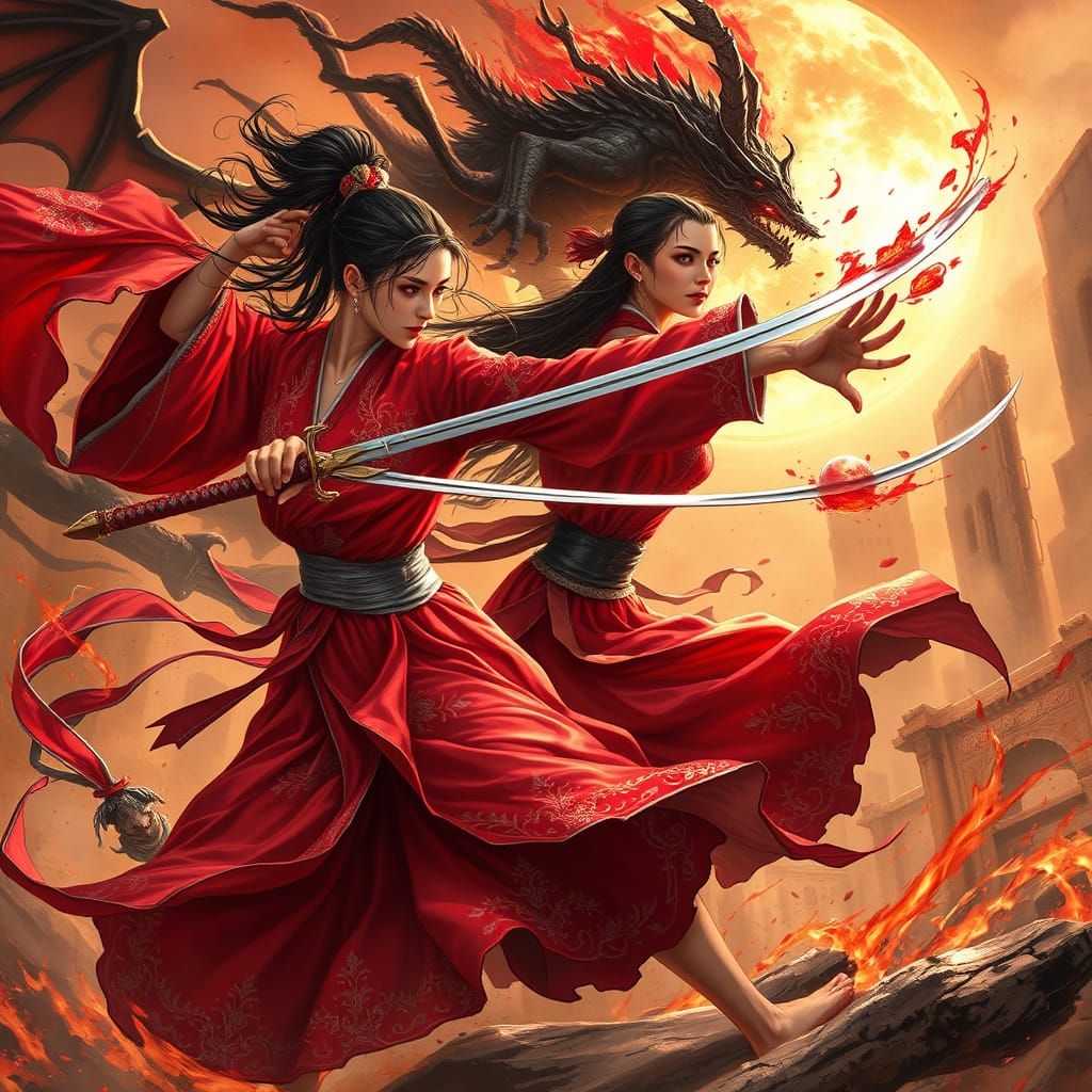 Martial Arts Warriors Clash with Dark Demons in a Fantasy Re...