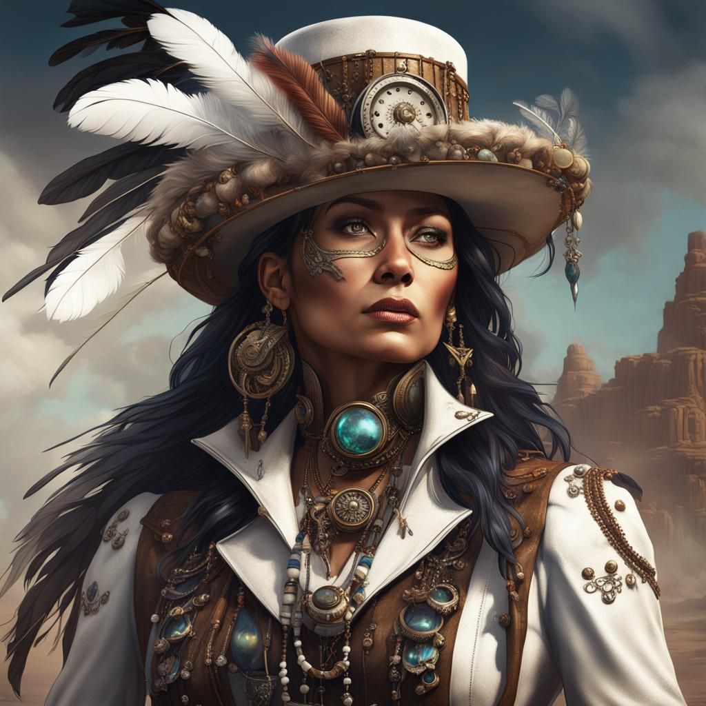 Steampunk Native American Woman in Detailed Matte Painting