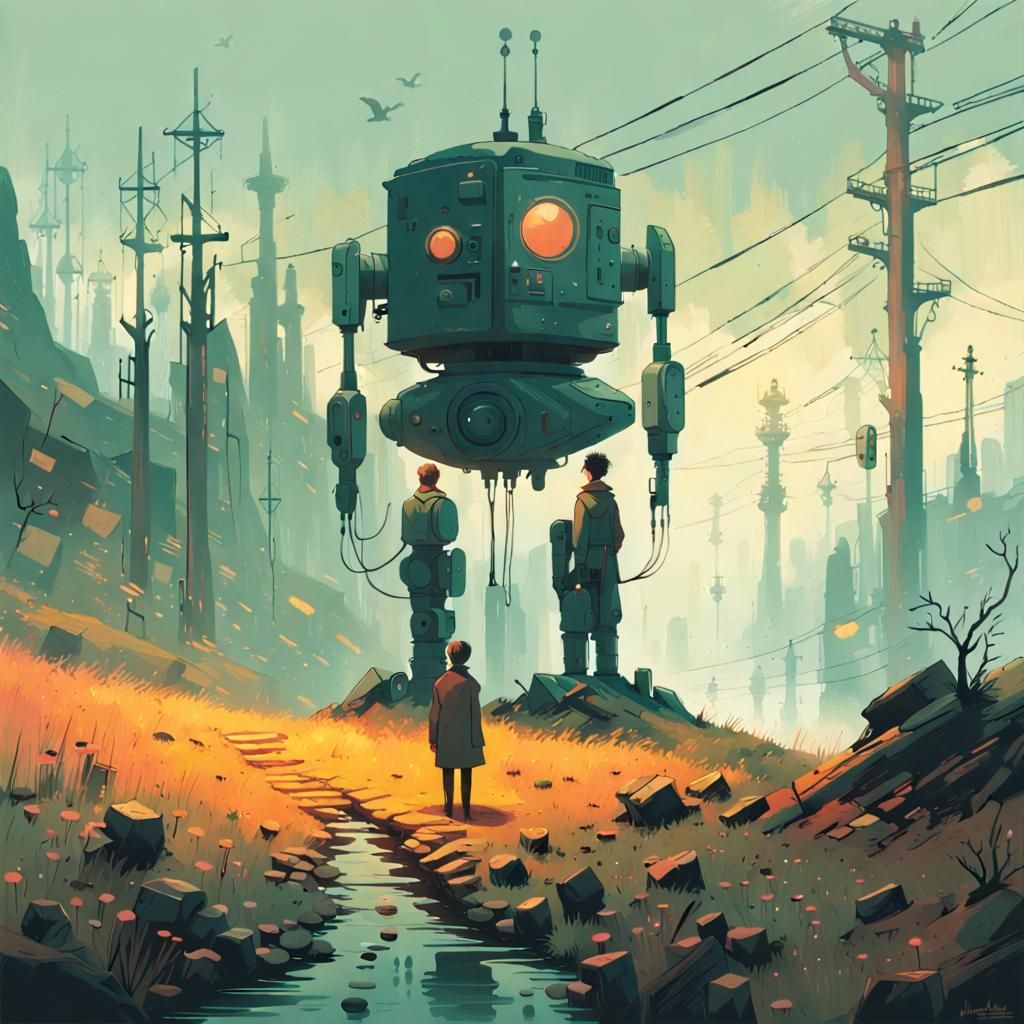 Eerie Surreal Landscape with Hovering Robot