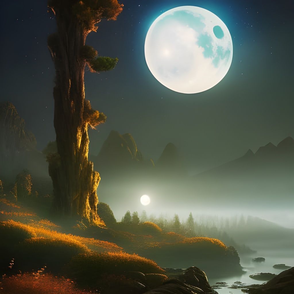Eldritch Moonlit Tree with Iridescent Sky