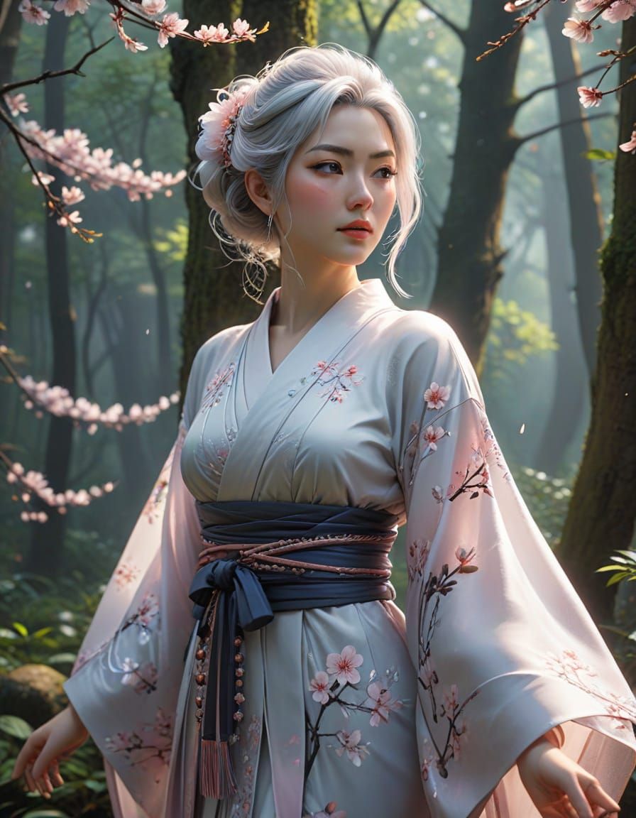 Gentle Goddess in Serene Japanese Forest