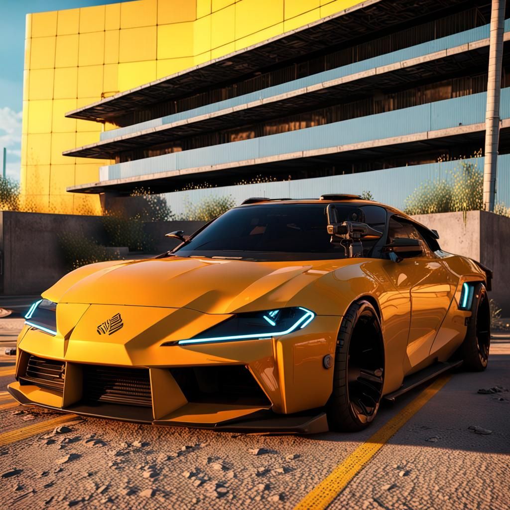 Cyberpunk Car with Light Blue Accents in 8K