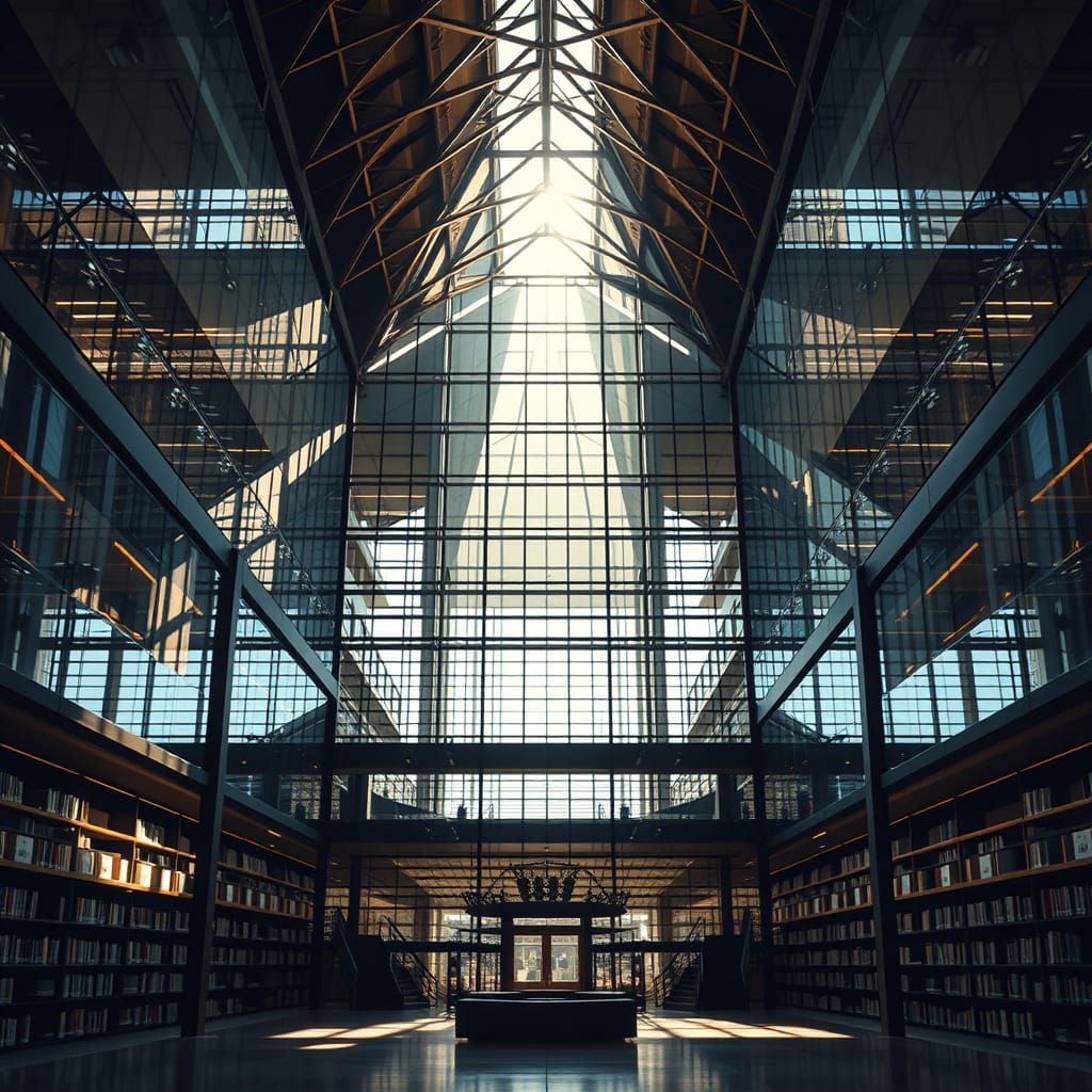 Modern Library with Glass Atrium