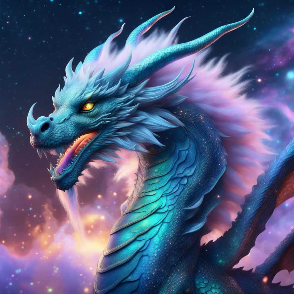 Pastel Oriental Dragon in a Galaxy Sky