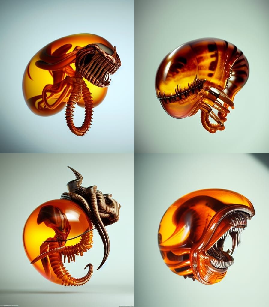 Xenomorph Encased in Amber: Hyperrealistic Art