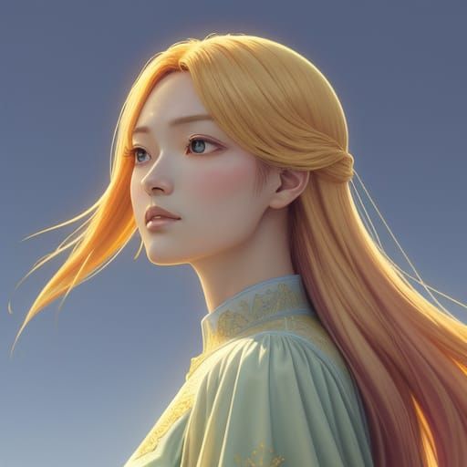 Anime Girl Gazing Upward in Pastel Colors