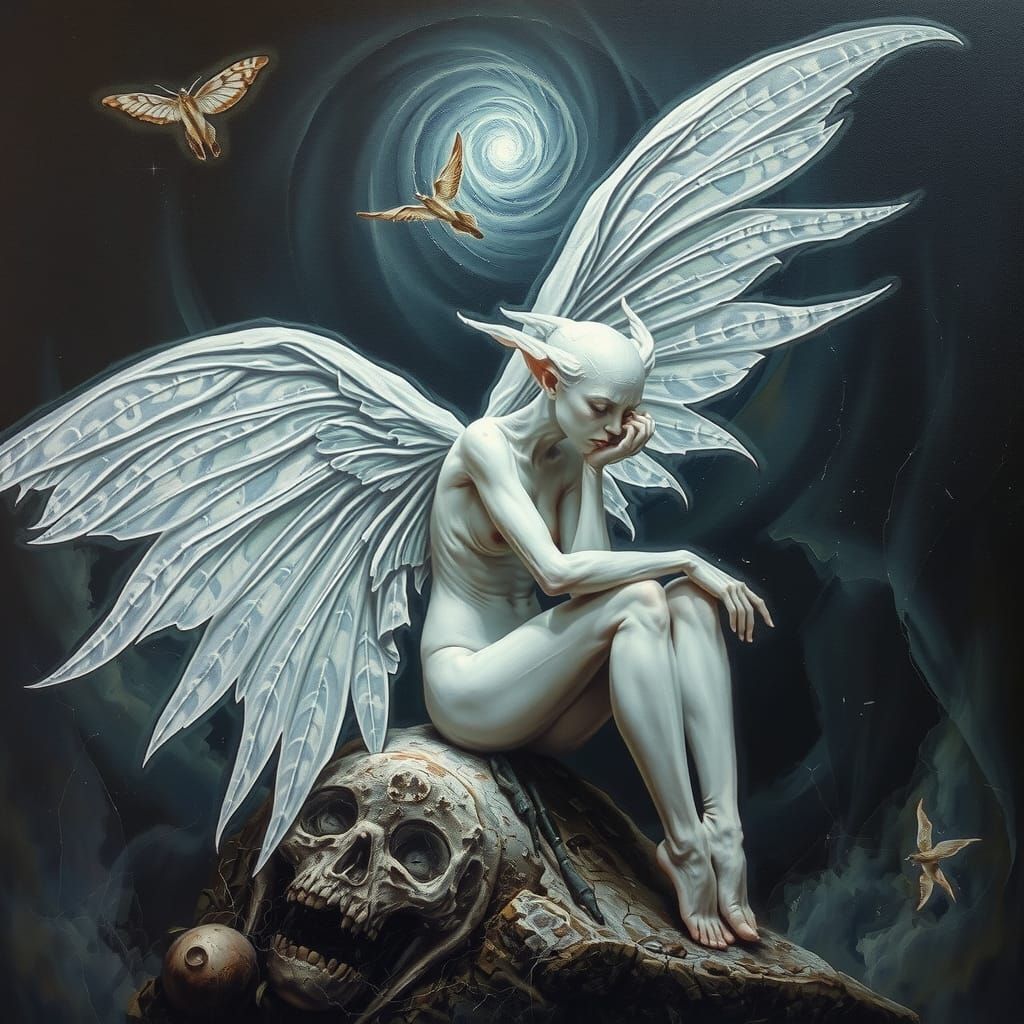 Haunting art by Royo, filligree detailed oil painting, alien...