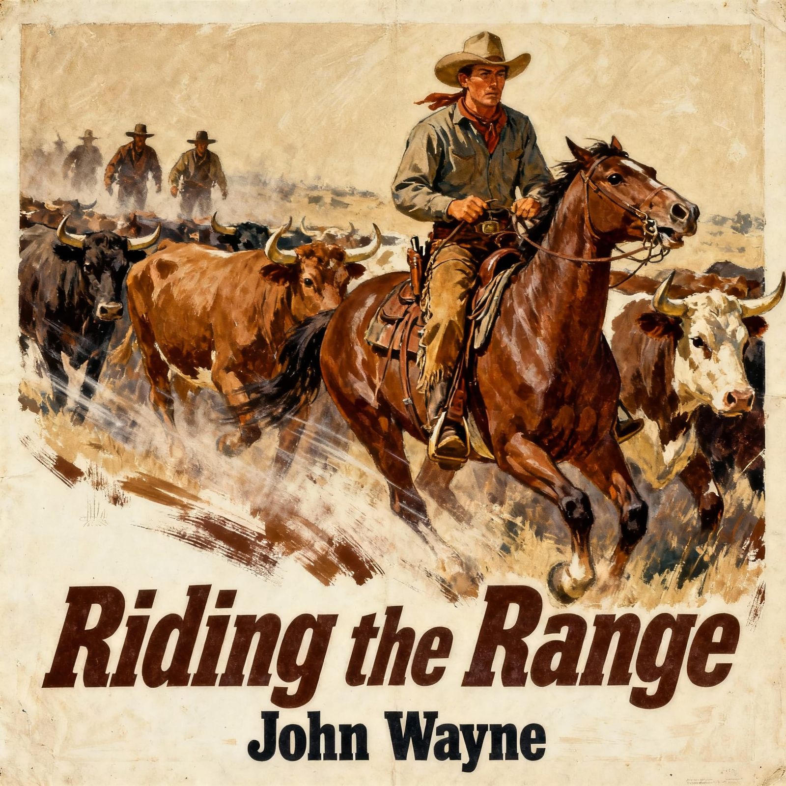 1940s western movie poster. "Riding the Range." A cowboy rid...