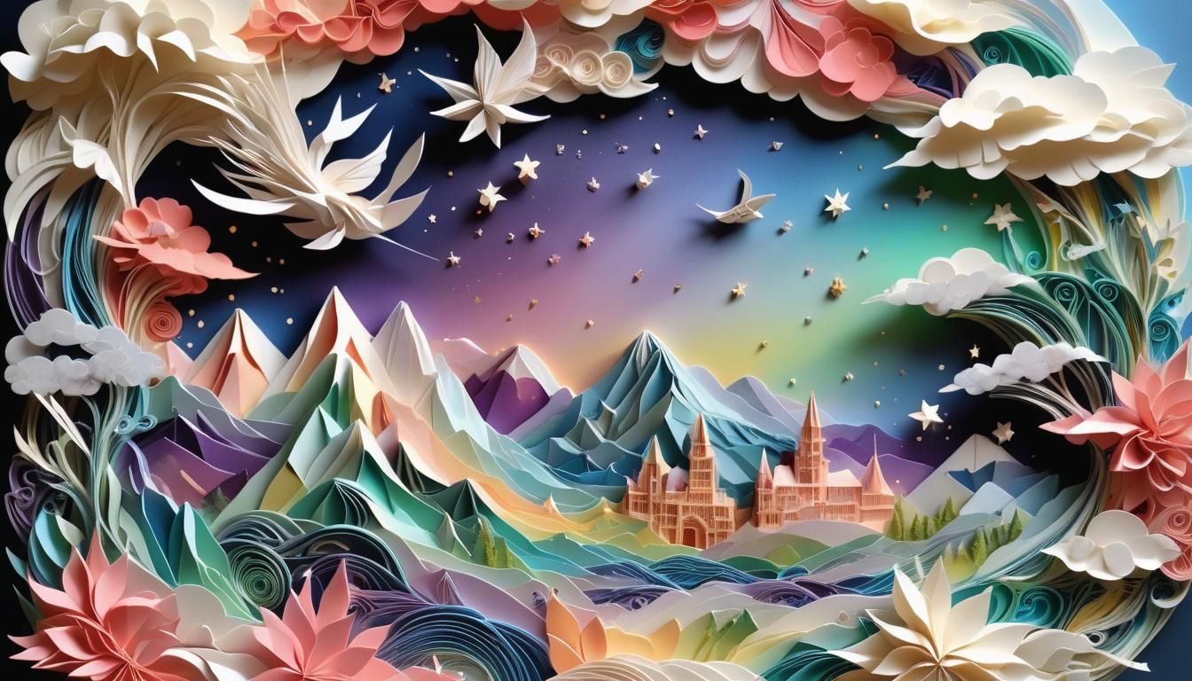 Elegant Cosmic Landscape in Kirigami Style