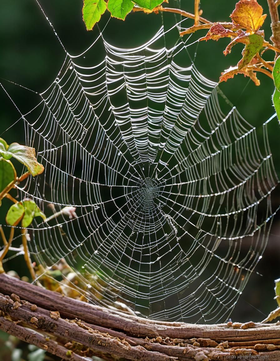 Macro Spiderweb in Barnyard Setting: Natural Light Photograp...