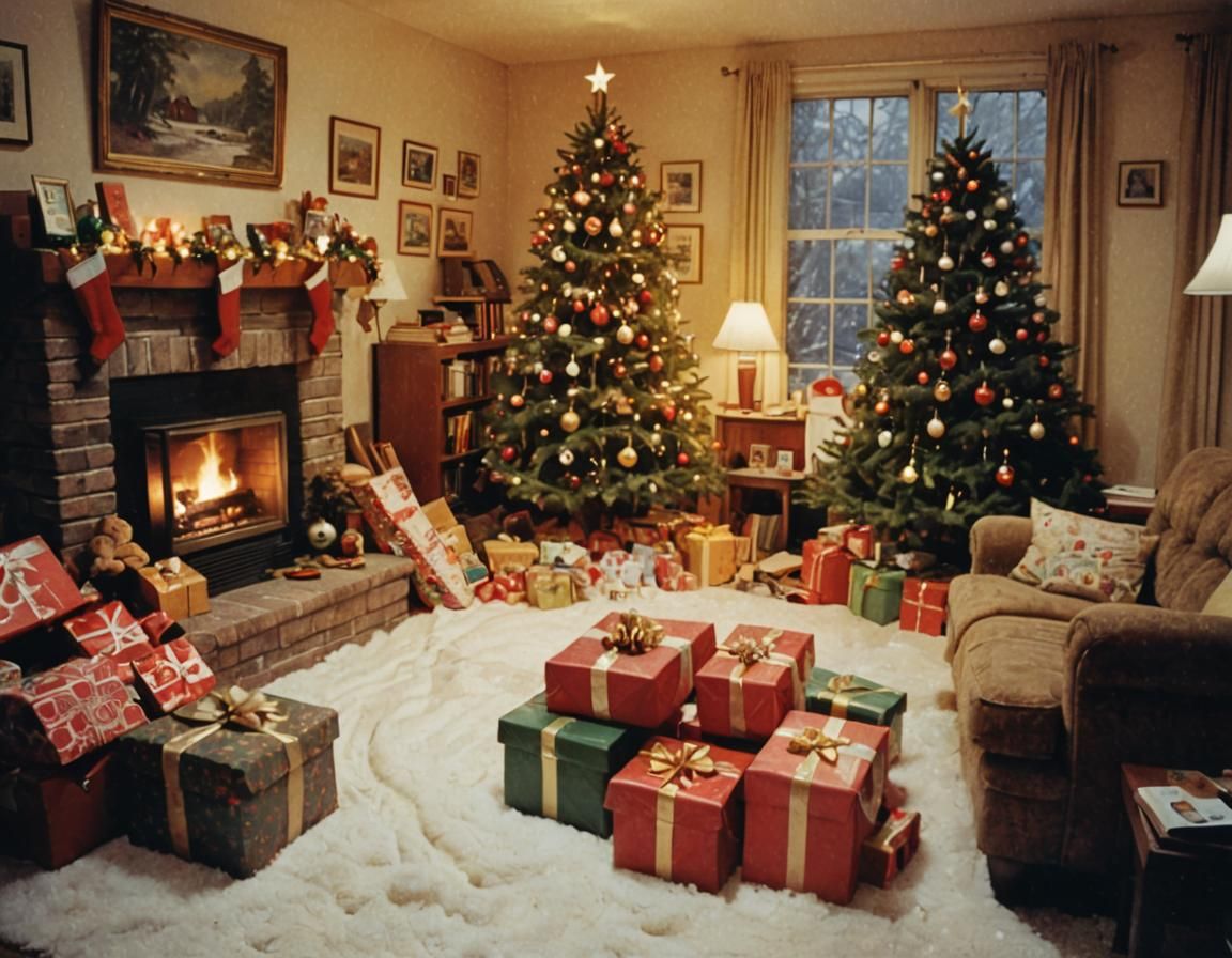 1970s Christmas Morning in a Cozy Lounge