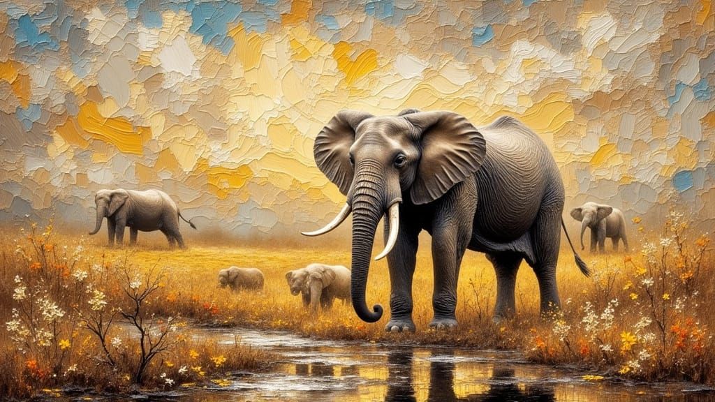 Elephant Painting in Impressionist Style with Brush Strokes