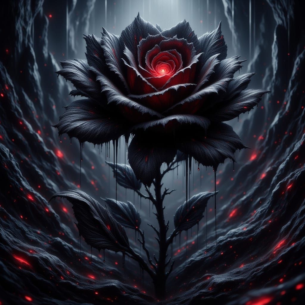 Black Rose with Diamond Raindrops