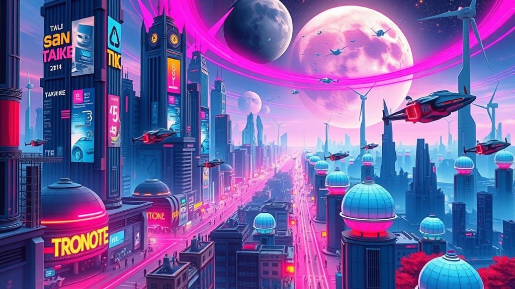 Spectacular Futuristic Cities and Alien Worlds in Vibrant Co...