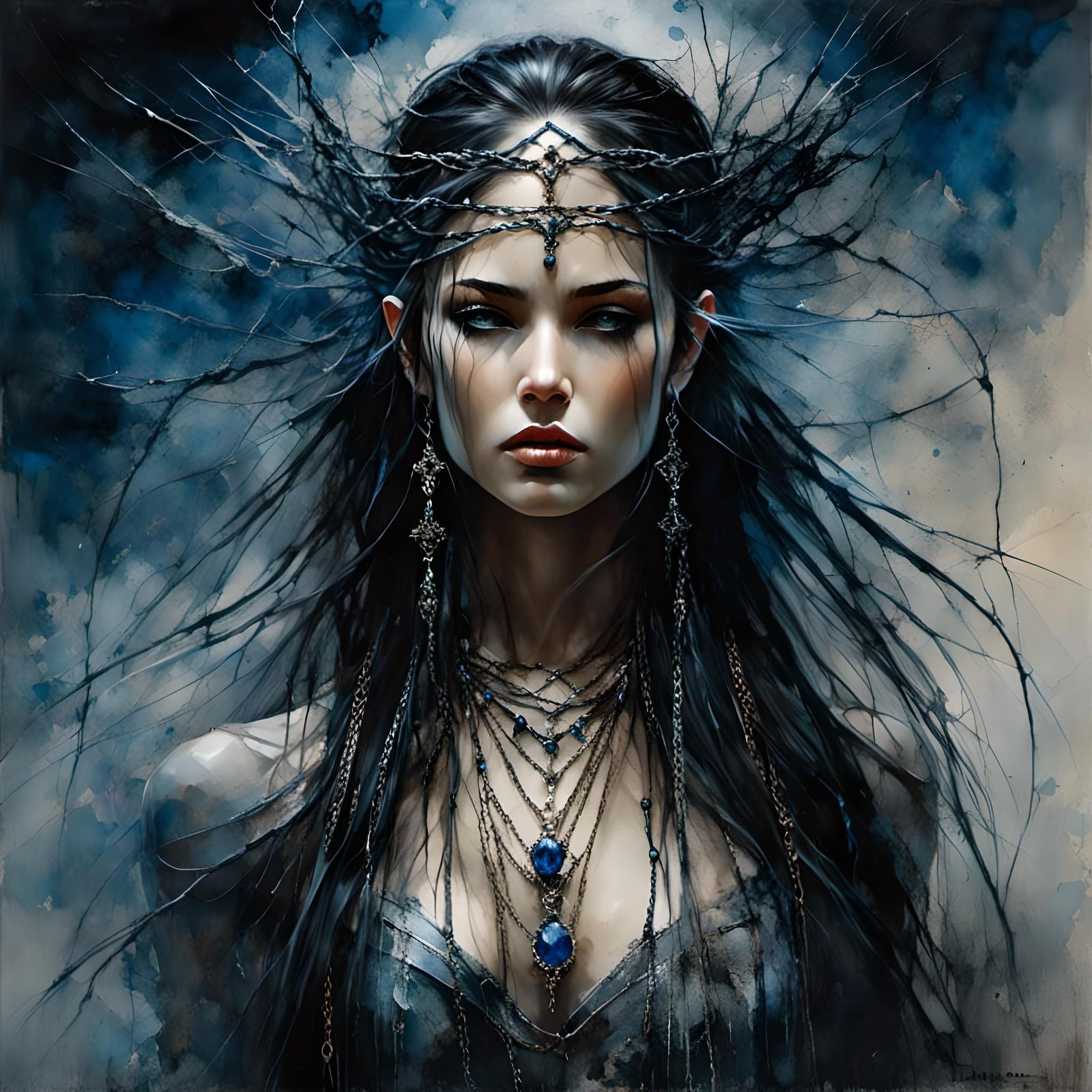 Dark Fantasy Woman in Heavy Metal Art Style