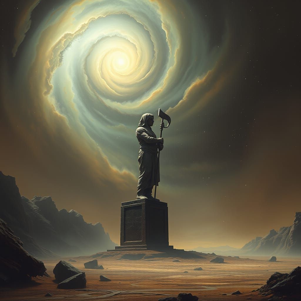 Ancient Alien Statue in Nebula Landscape