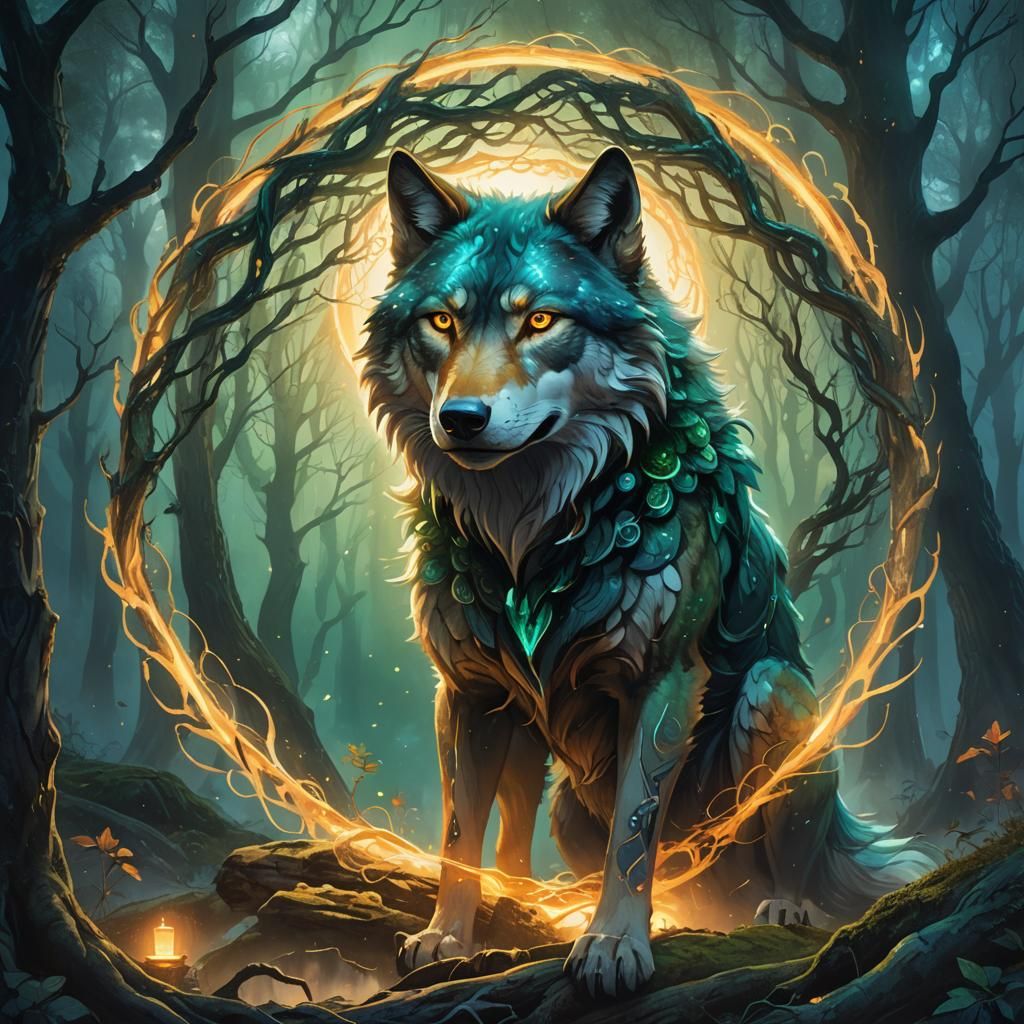 Wolf Spirit Totem in Mystical Forest