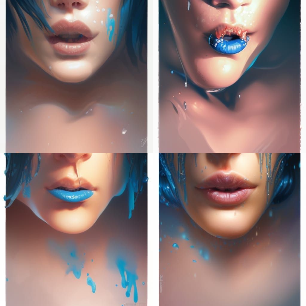 Kissing Blue Troll Portrait in Hyperdetailed Style