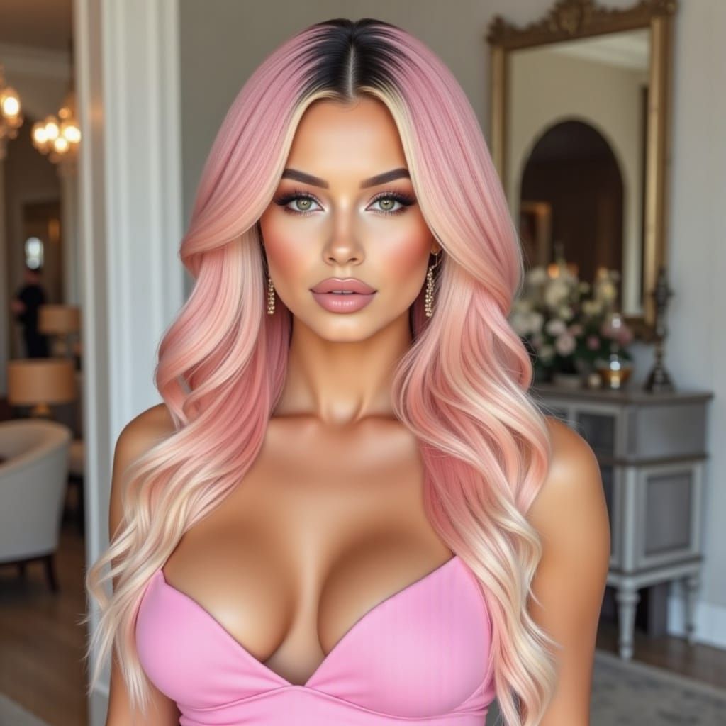 Blond Pin-Up Woman With Pink Tipped Hair