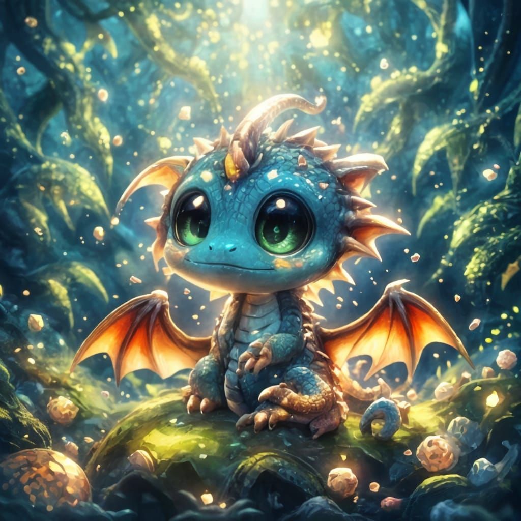 Cute Chibi Ghost Baby Dragon Illustration