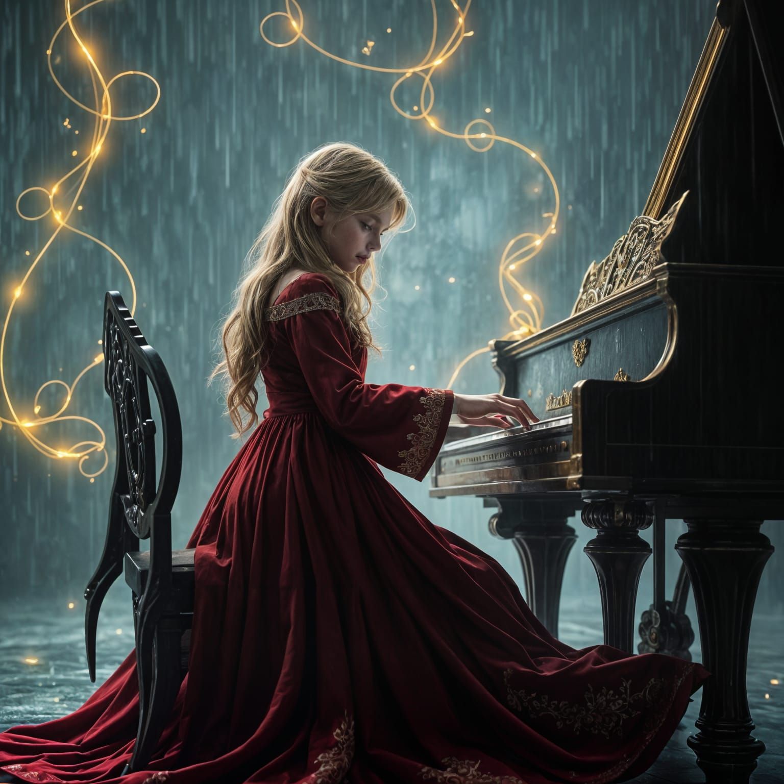 Enchanted Piano Maiden in the Rain