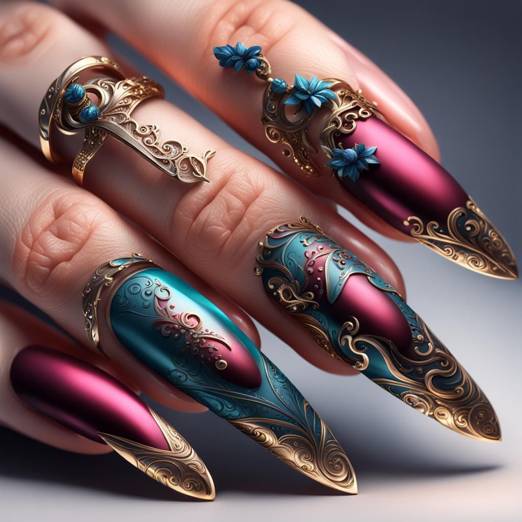 Fantastical Nail Design in Detailed Matte Painting