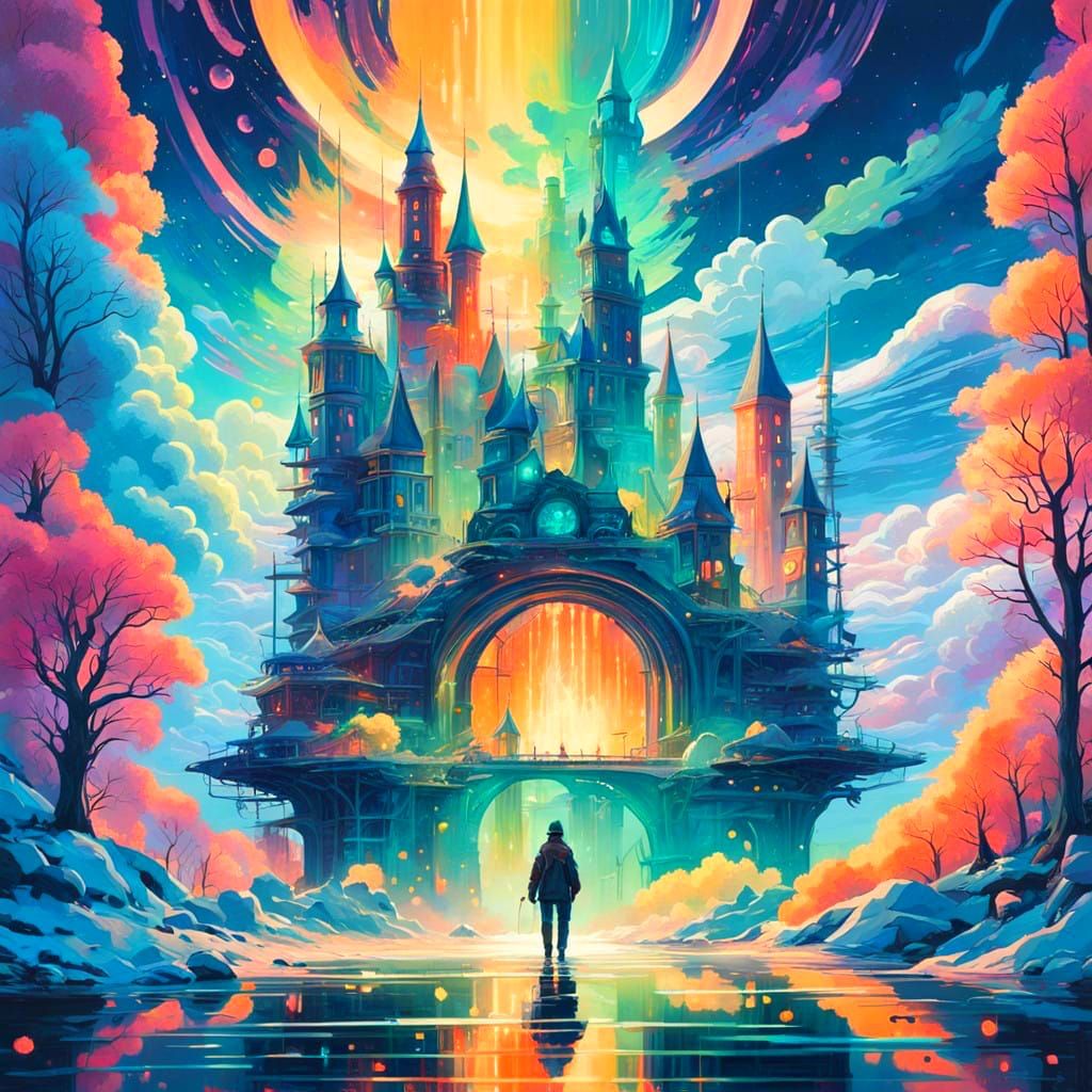 Ethereal Castle in Vibrant Splendor