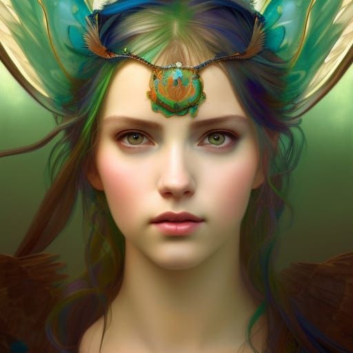 Detailed Fairy Portrait with Iridescent Wings