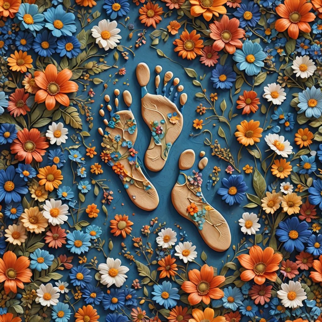 Floral Footprint: Whimsical Concept Art in Rembrandt Style